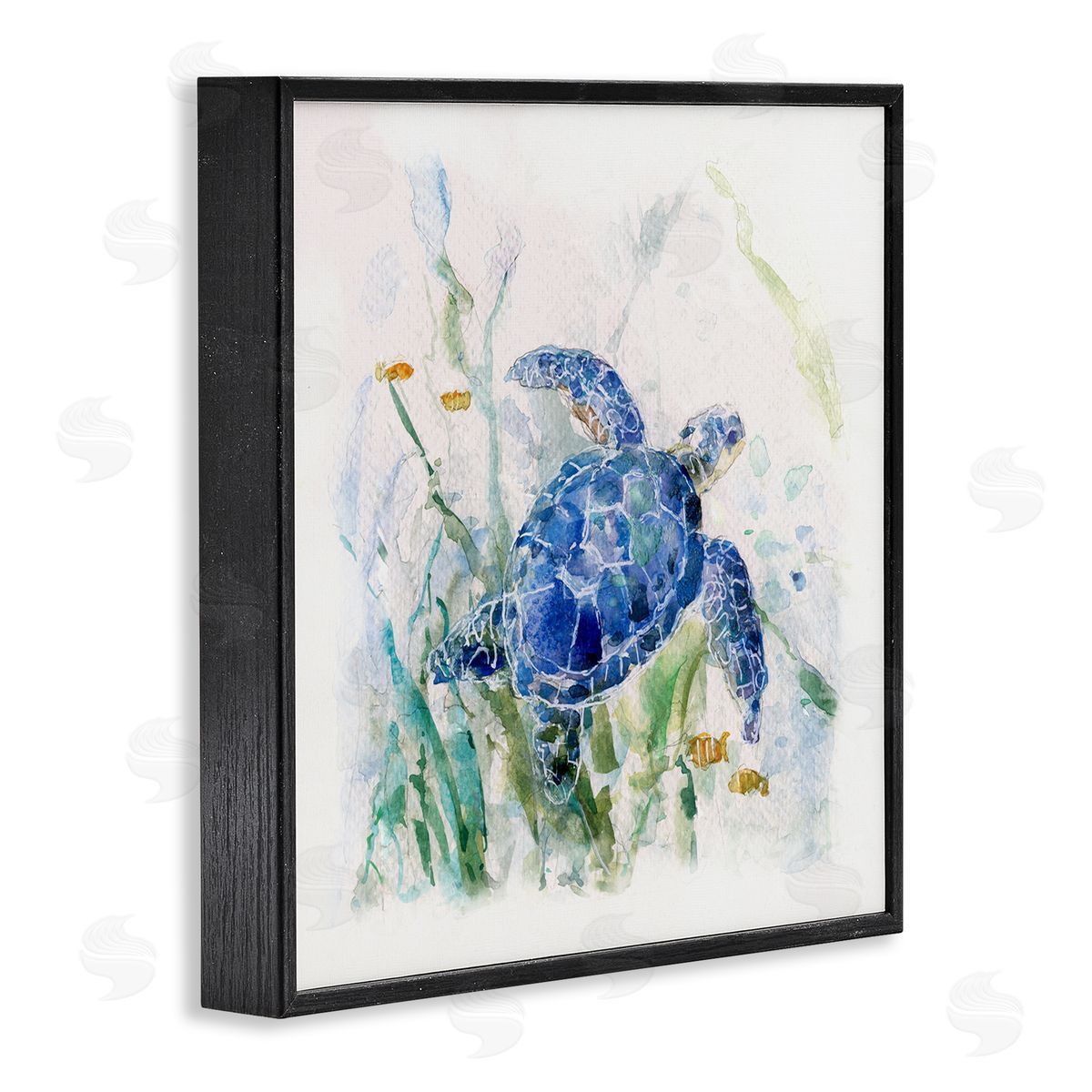 Sally Swatland Pleasant Aquatic Blue Sea Turtle Swimming Ocean Plants  Black Framed Glicee Wall Art Print