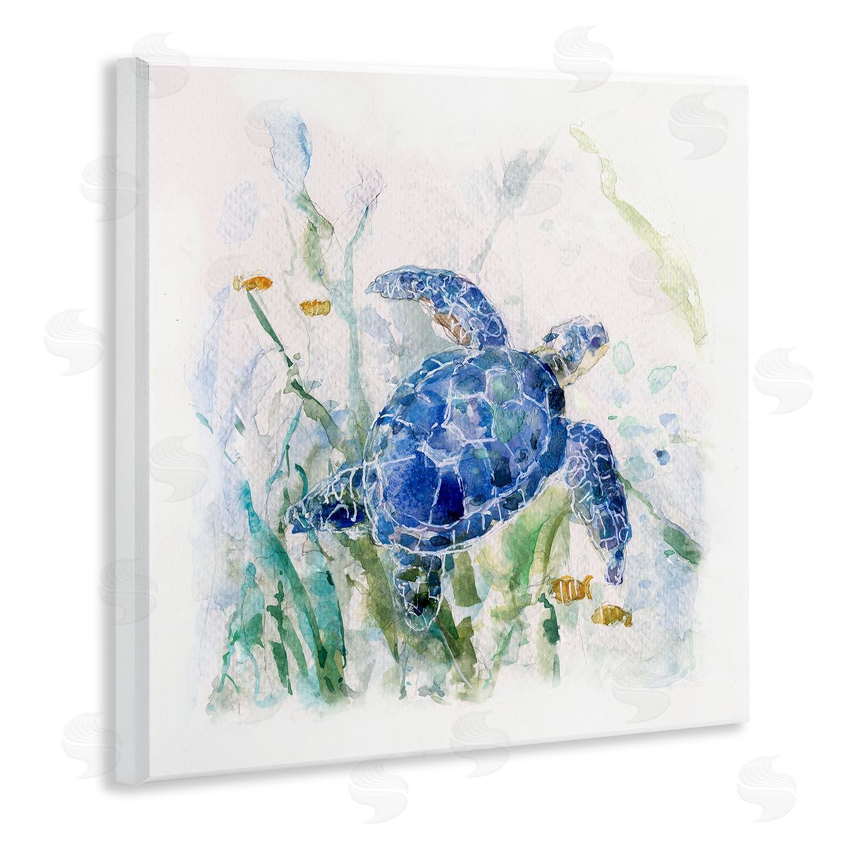Sally Swatland Pleasant Aquatic Blue Sea Turtle Swimming Ocean Plants  Wooden Wall Plaque Art Print