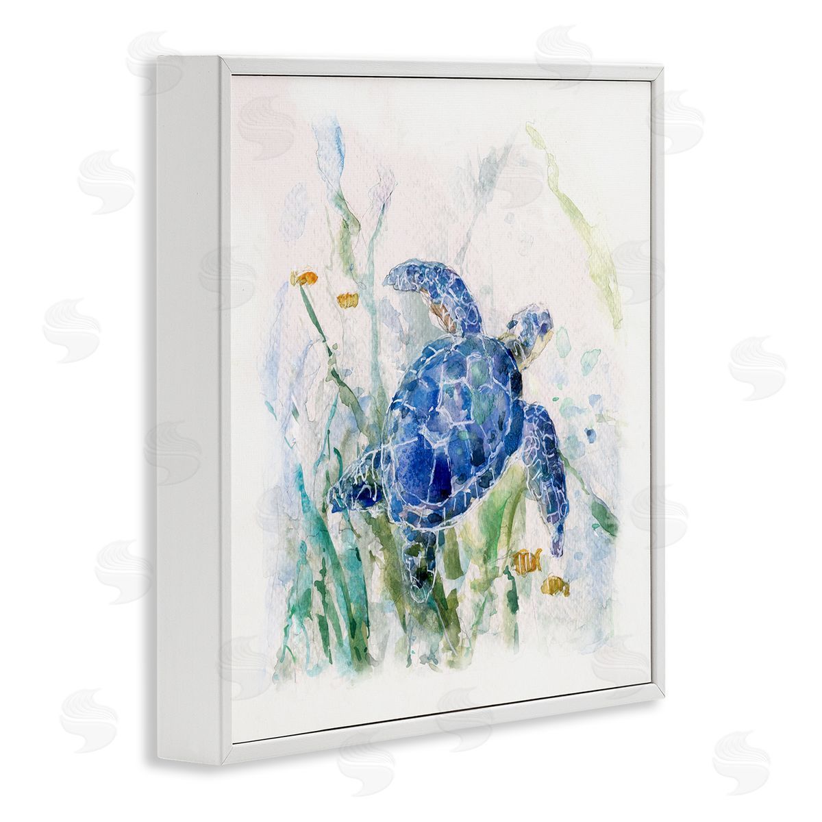 Sally Swatland Pleasant Aquatic Blue Sea Turtle Swimming Ocean Plants  White Framed Glicee Wall Art Print
