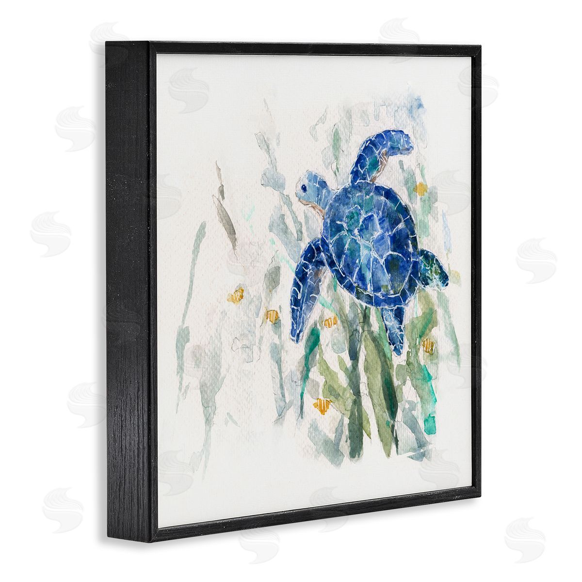 Sally Swatland Beautiful Blue Sea Turtle Swimming Plants Painting  Black Framed Glicee Wall Art Print