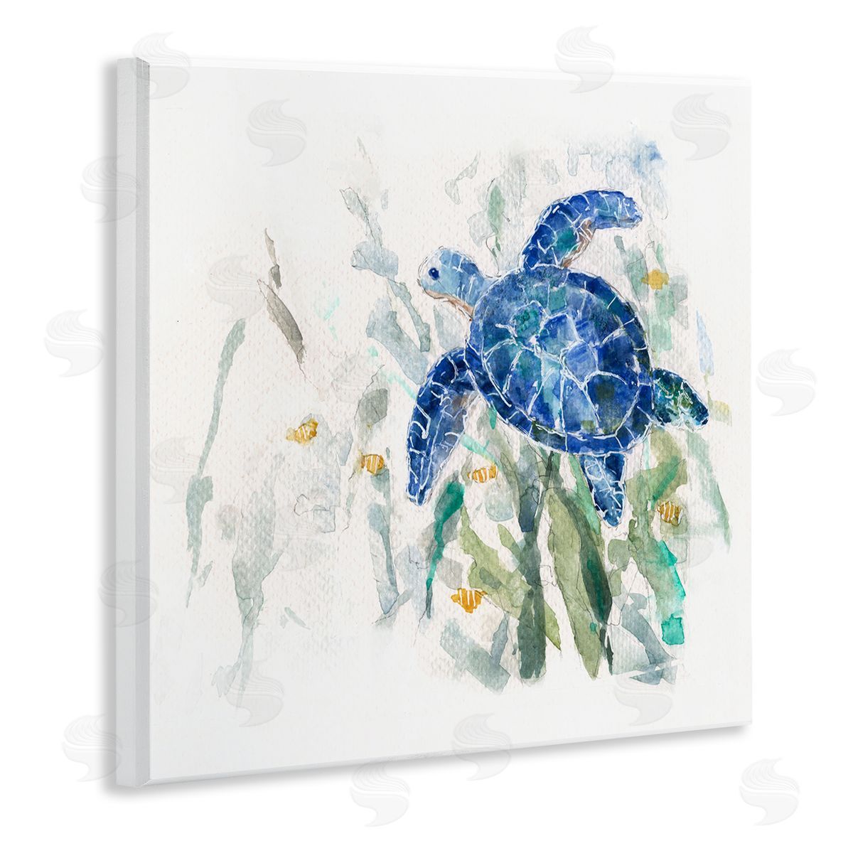 Sally Swatland Beautiful Blue Sea Turtle Swimming Plants Painting  Wooden Wall Plaque Art Print