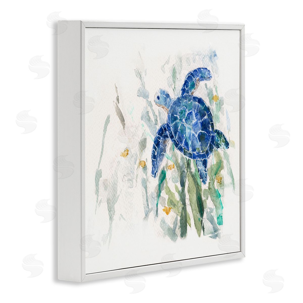 Sally Swatland Beautiful Blue Sea Turtle Swimming Plants Painting  White Framed Glicee Wall Art Print
