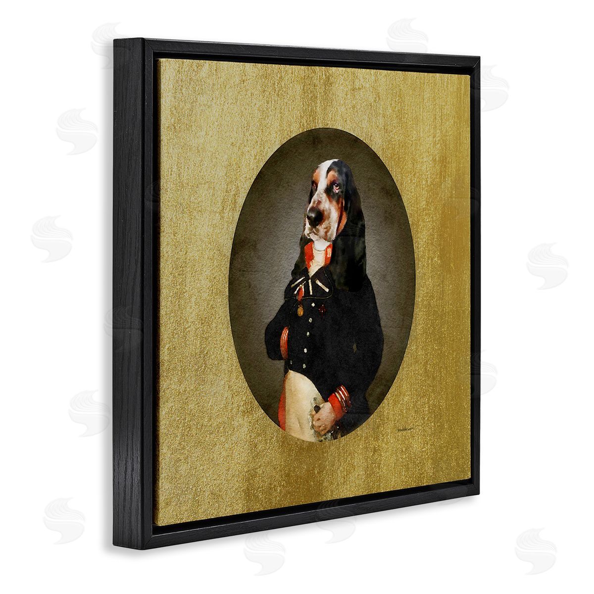Amanda Greenwood Funny Classic Antique Style Hound Dog Wearing Suit Portrait  Black Floating Frame Canvas Wall Art Print