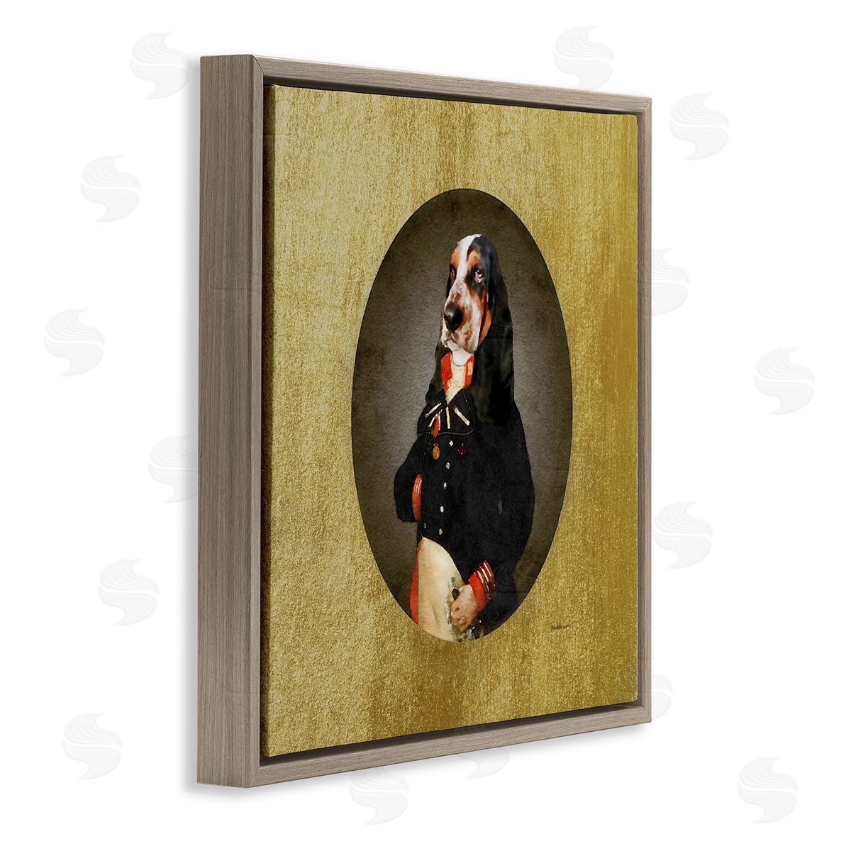 Amanda Greenwood Funny Classic Antique Style Hound Dog Wearing Suit Portrait  Brown Floating Frame Canvas Wall Art Print