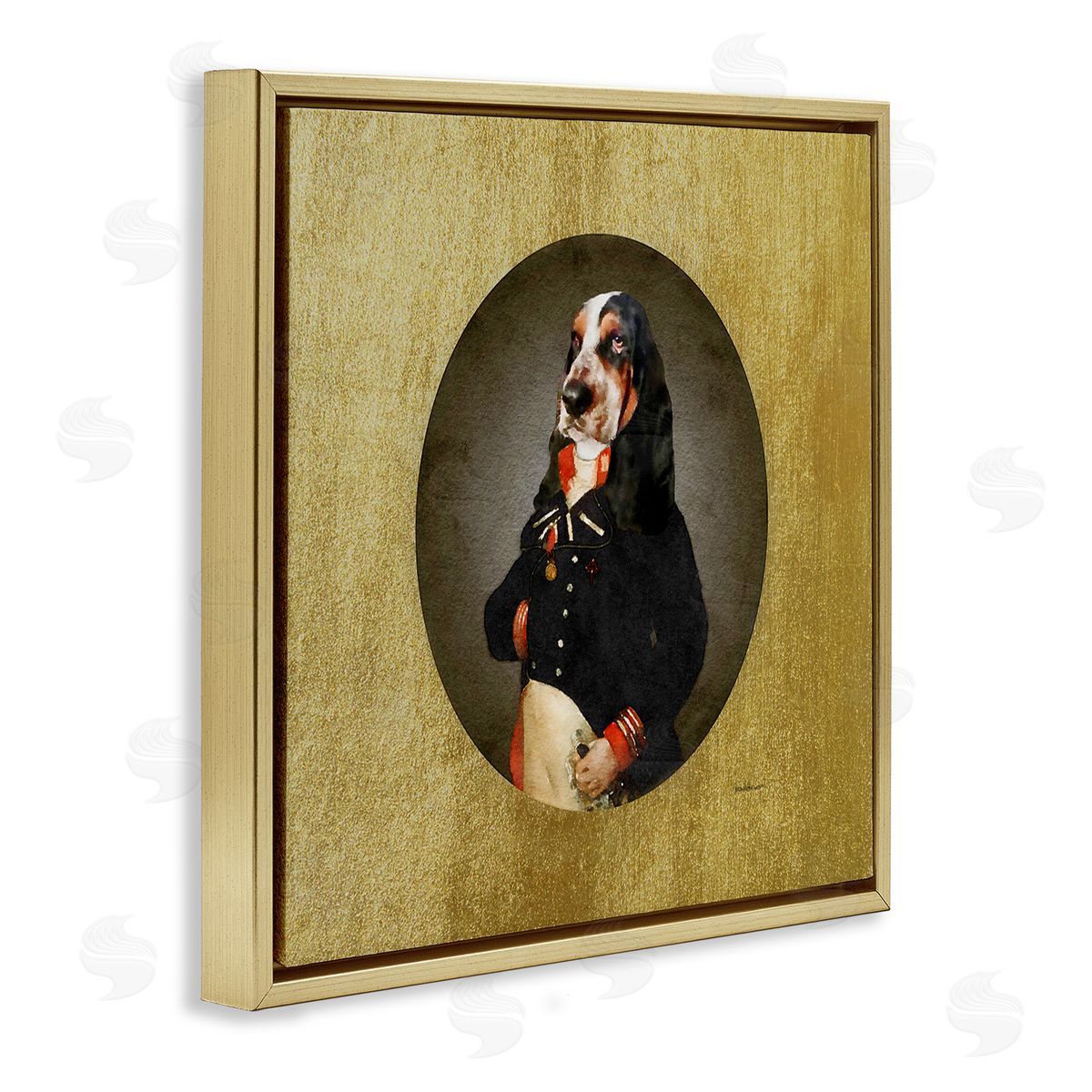Amanda Greenwood Funny Classic Antique Style Hound Dog Wearing Suit Portrait  Gold Floating Frame Canvas Wall Art Print