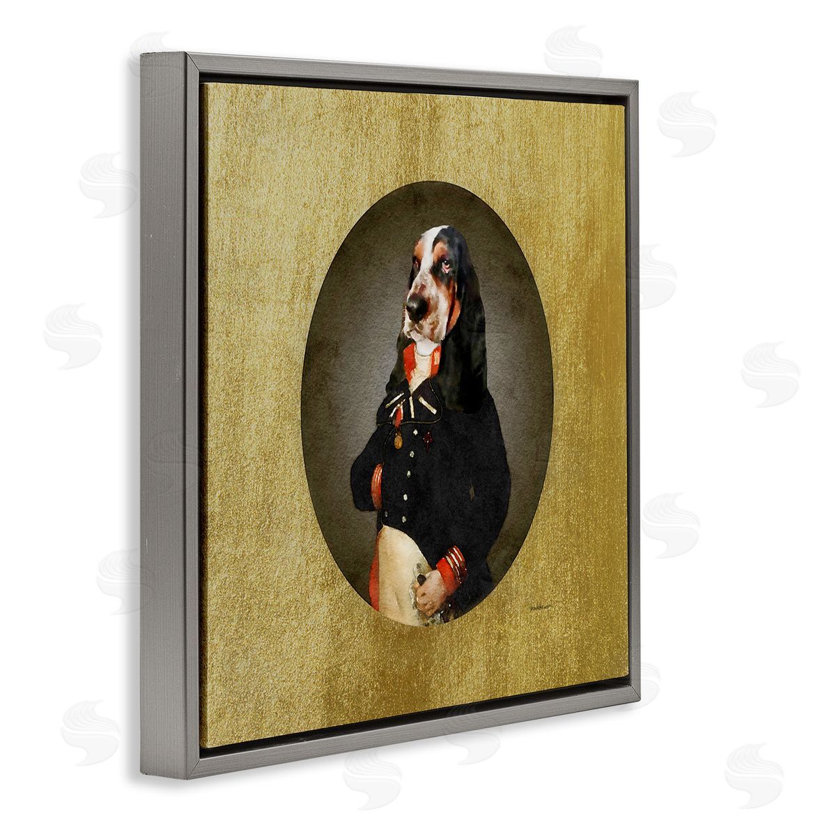 Amanda Greenwood Funny Classic Antique Style Hound Dog Wearing Suit Portrait  Gray Floating Frame Canvas Wall Art Print