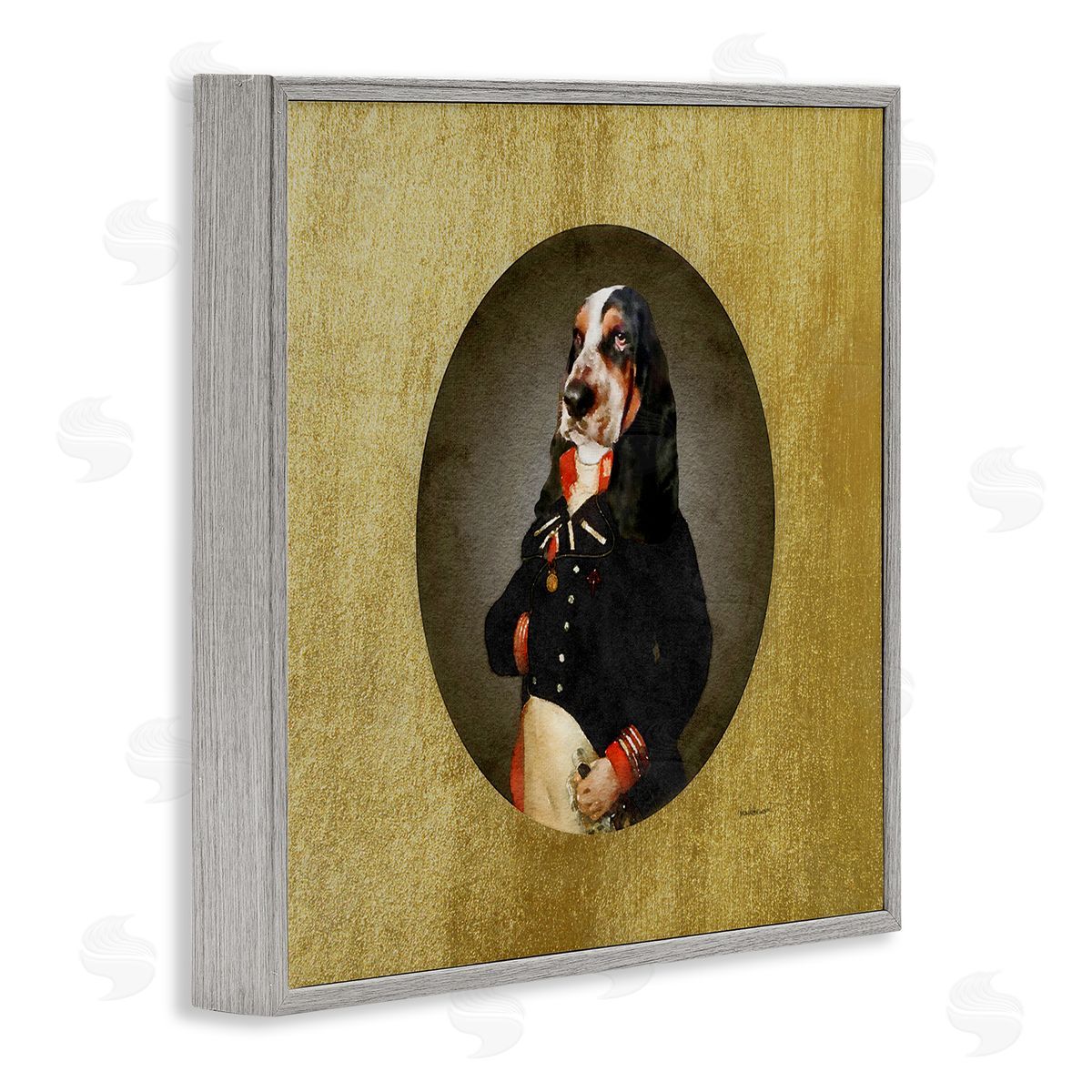 Amanda Greenwood Funny Classic Antique Style Hound Dog Wearing Suit Portrait  Gray Framed Glicee Wall Art Print
