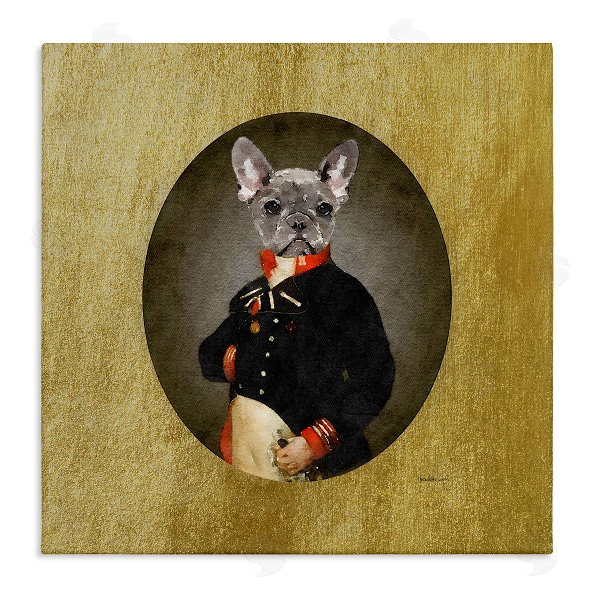 Amanda Greenwood Antique Style Dog Portrait Wearing Military Suit  Stretched Canvas Wall Art Print