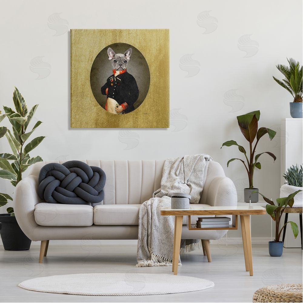 Amanda Greenwood Antique Style Dog Portrait Wearing Military Suit  Canvas Wall Art in Room