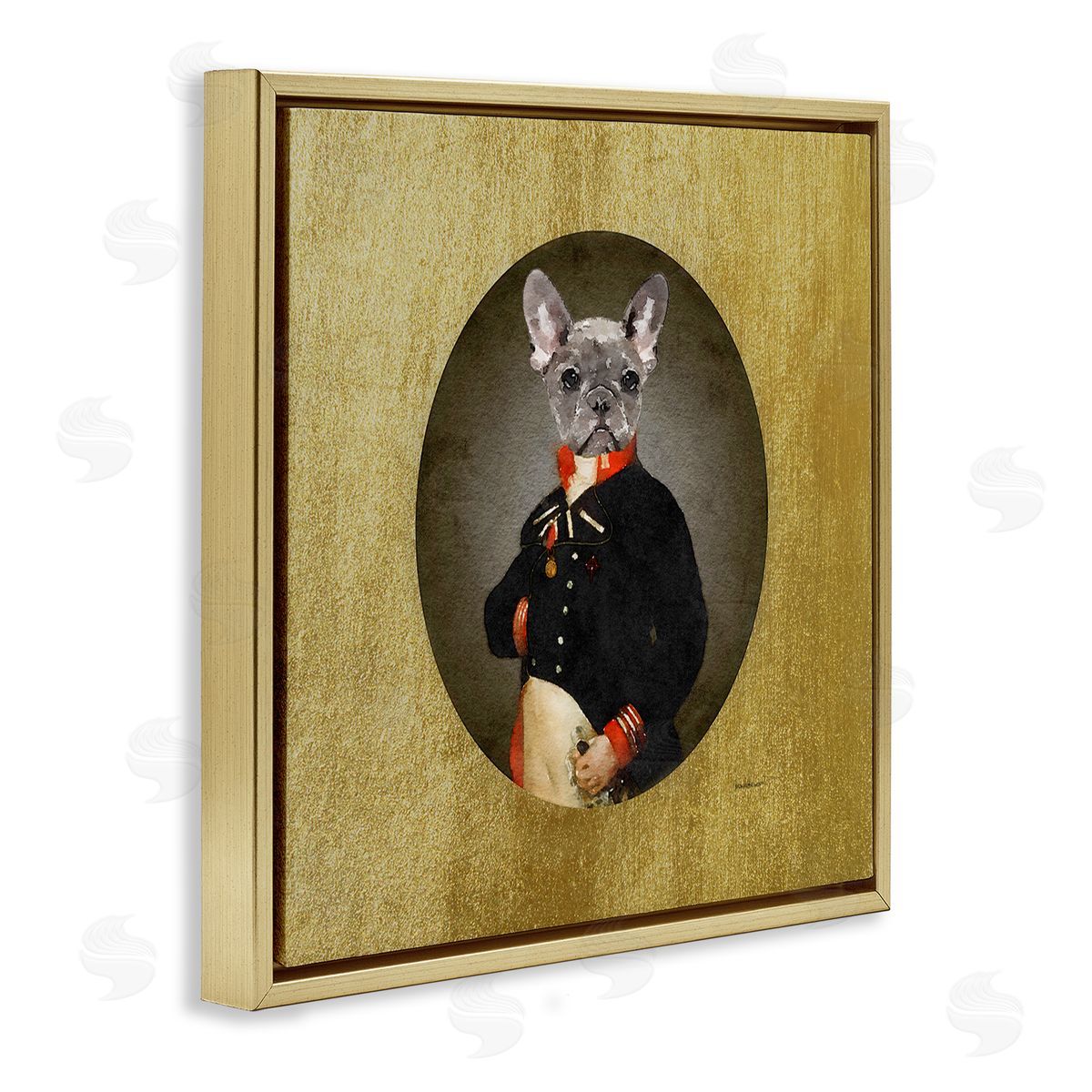 Amanda Greenwood Antique Style Dog Portrait Wearing Military Suit  Gold Floating Frame Canvas Wall Art Print