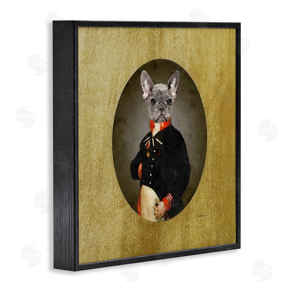 Amanda Greenwood Antique Style Dog Portrait Wearing Military Suit  Black Framed Glicee Wall Art Print