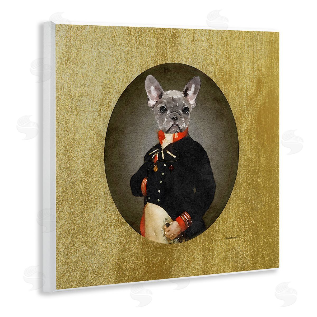Amanda Greenwood Antique Style Dog Portrait Wearing Military Suit  Wooden Wall Plaque Art Print