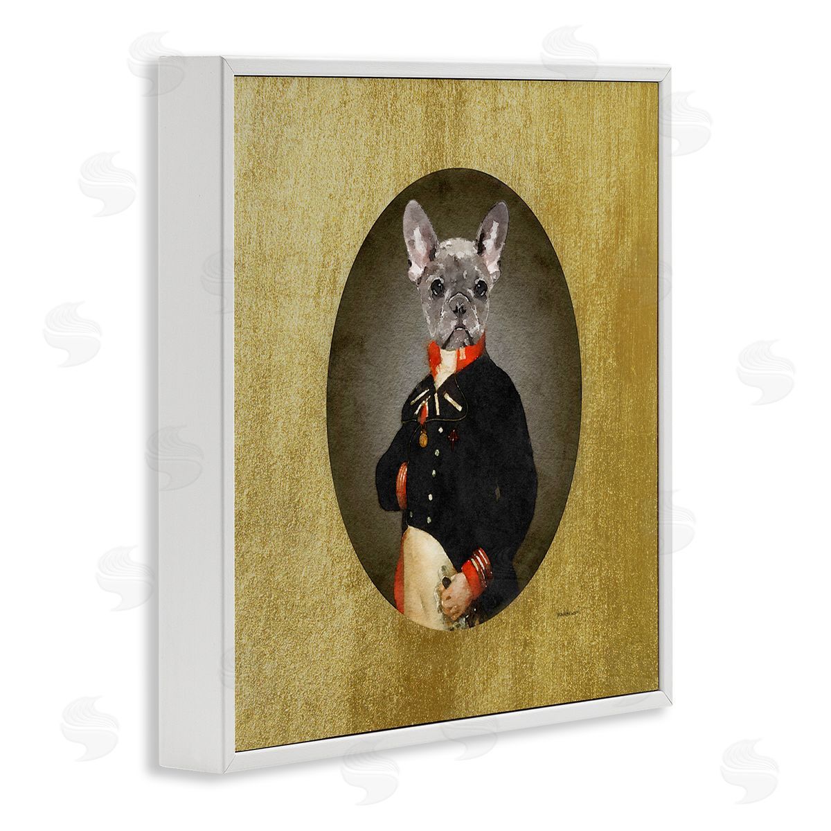 Amanda Greenwood Antique Style Dog Portrait Wearing Military Suit  White Framed Glicee Wall Art Print