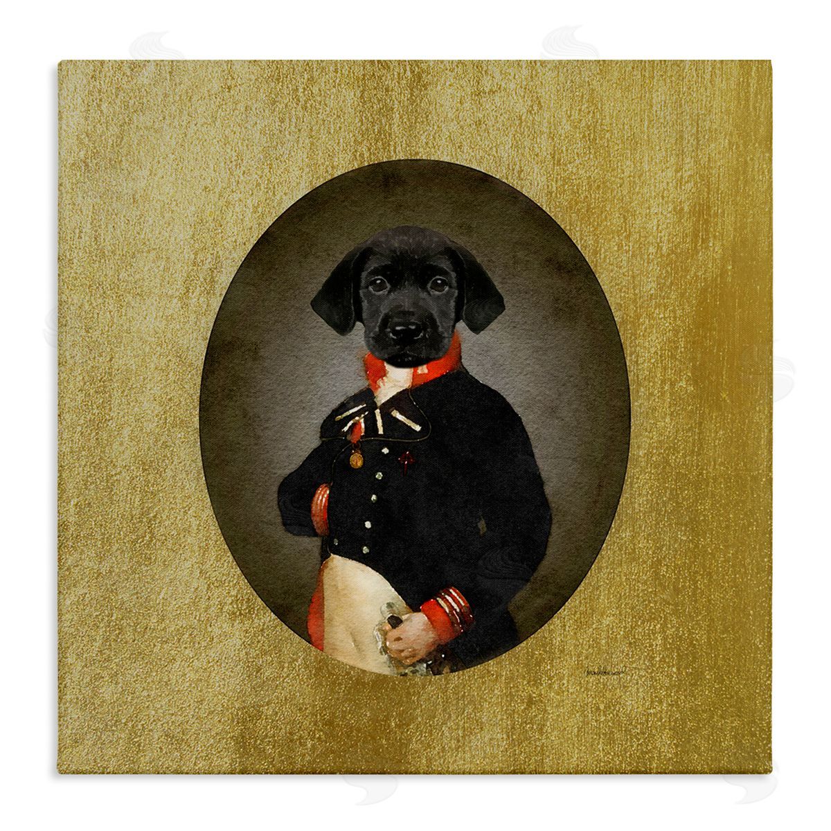 Amanda Greenwood Funny Black Dog Wearing Suit Vintage Admiral Portrait Stretched Canvas Wall Art Print