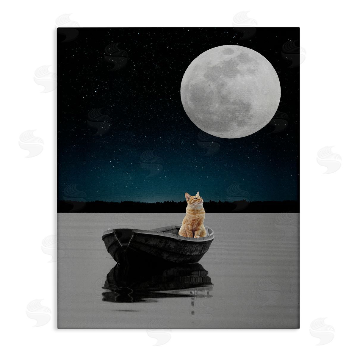 Bellassai Art Orange Cat in Night Rowboat Canvas Wall Art Print