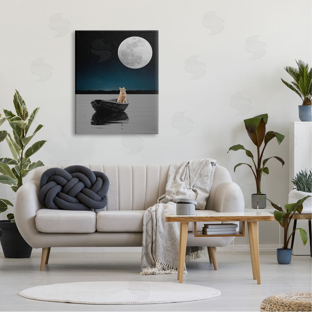 Bellassai Art Orange Cat in Night Rowboat Canvas on Wall