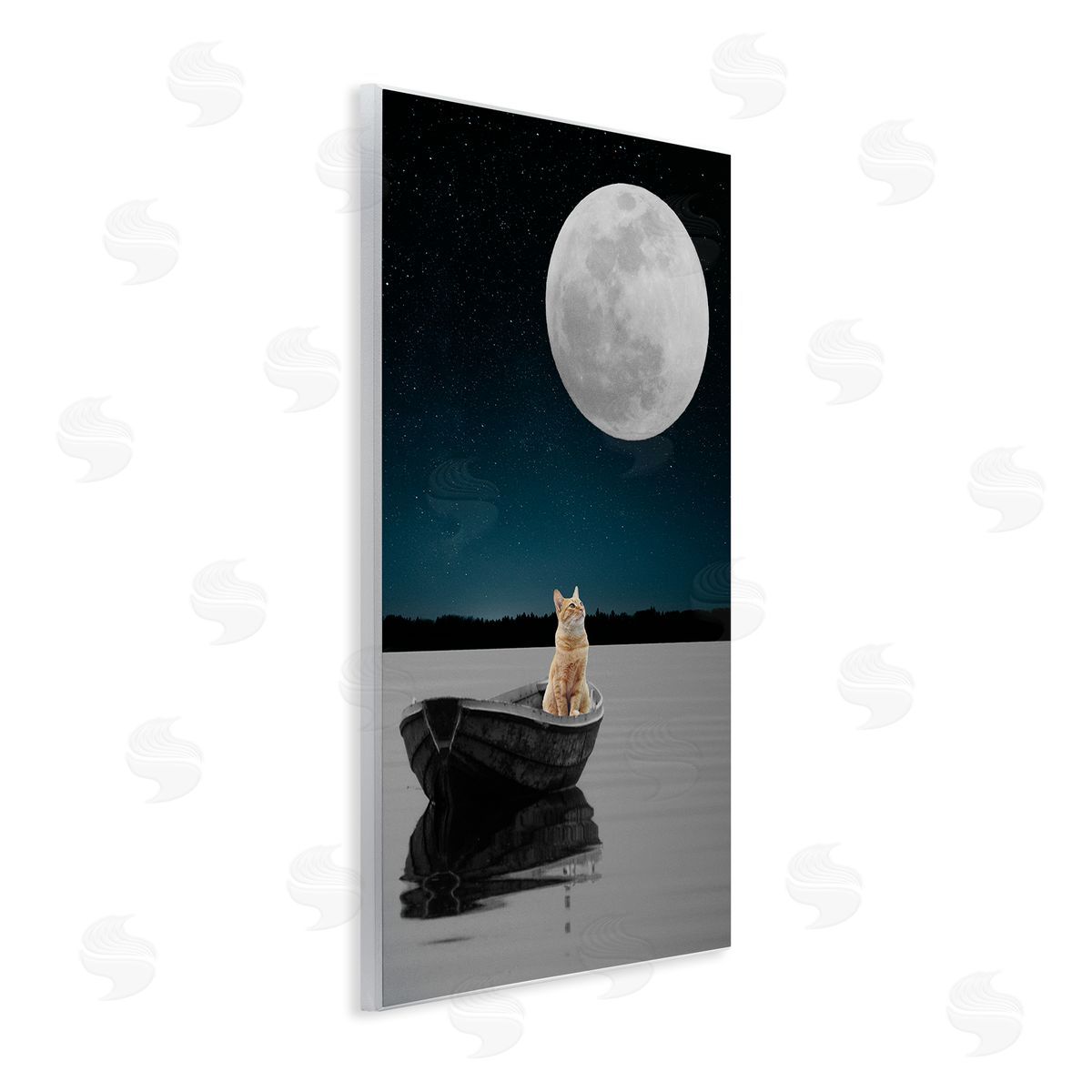 Bellassai Art Orange Cat in Night Rowboat Wall Plaque Wall Art Print
