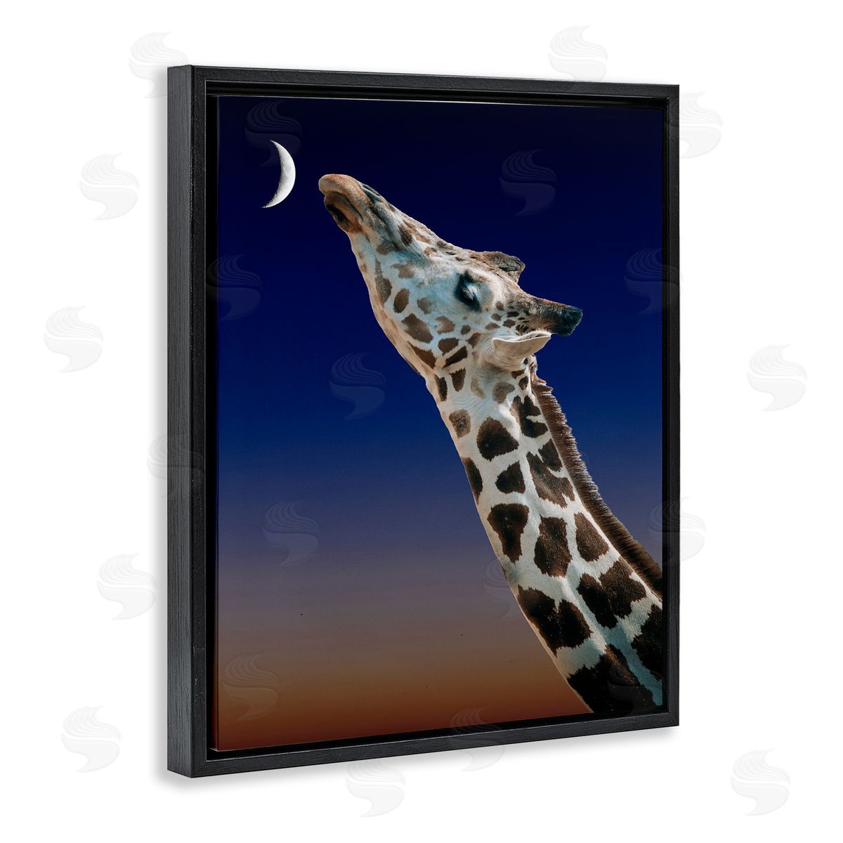 Bellassai Art Giraffe Touching the Moon Black Floating Frame Canvas Wall Art Print