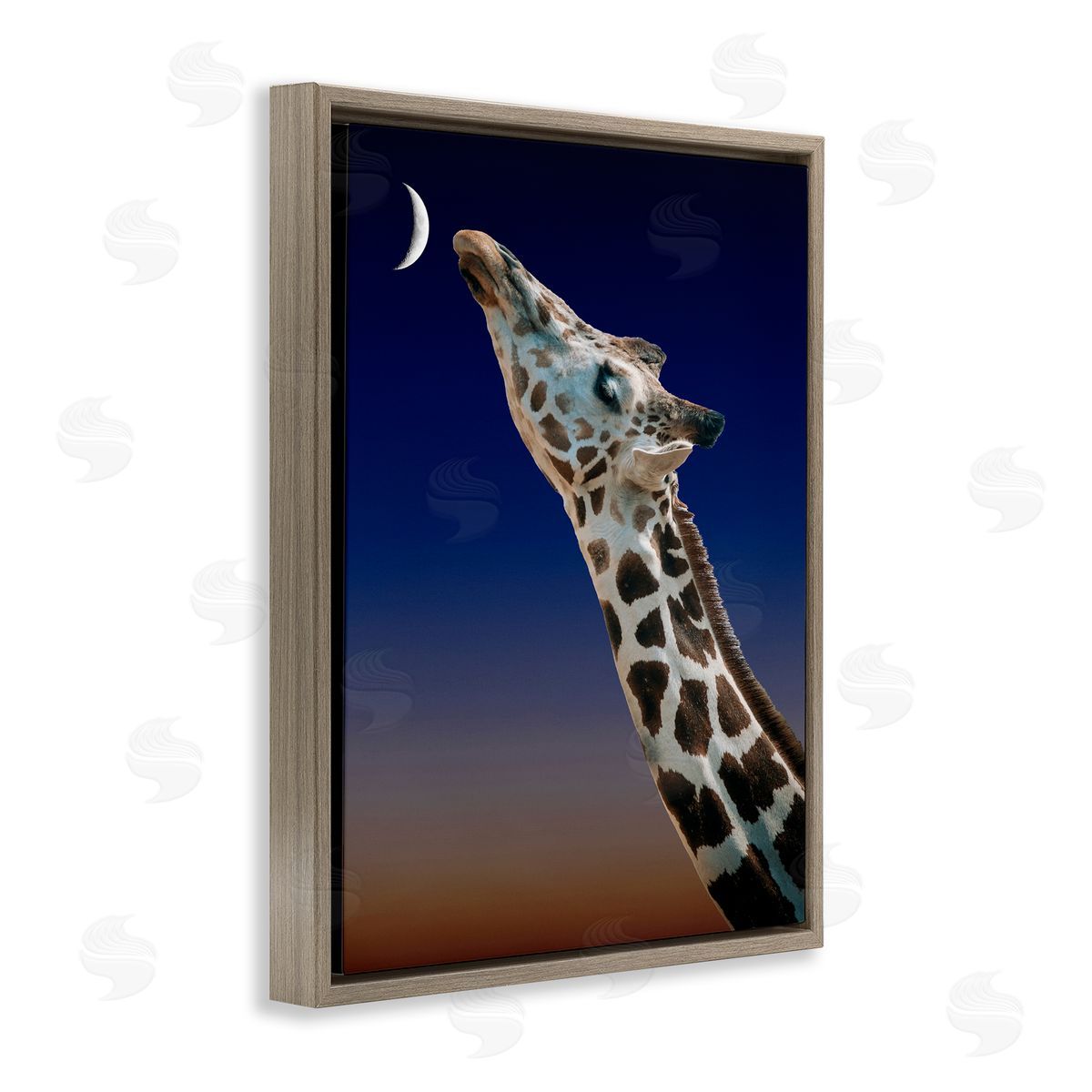 Bellassai Art Giraffe Touching the Moon Brown Floating Frame Canvas Wall Art Print