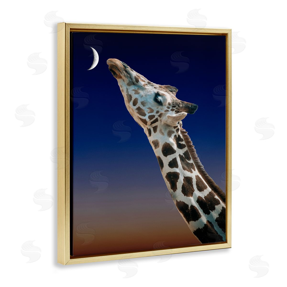 Bellassai Art Giraffe Touching the Moon Gold Floating Frame Canvas Wall Art Print