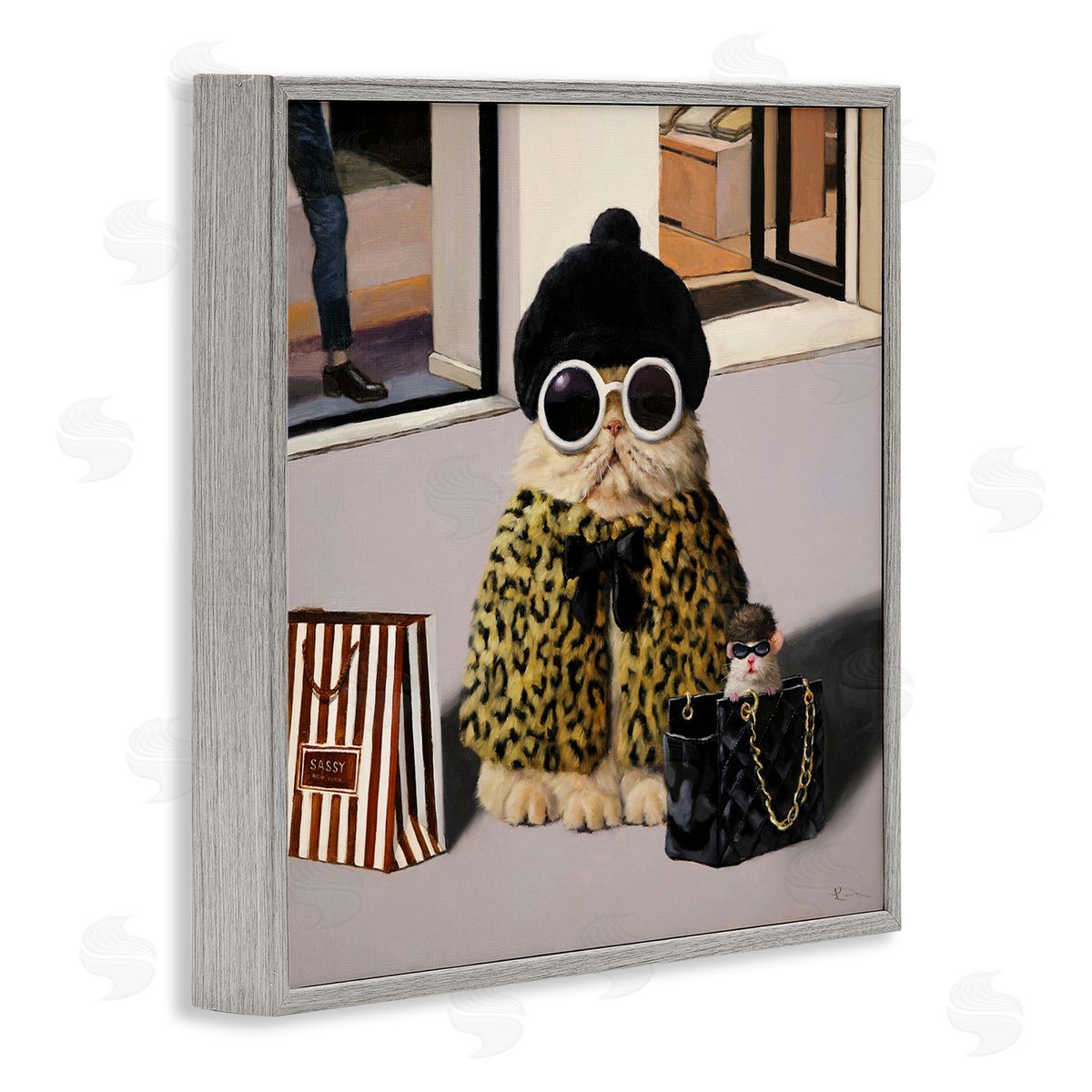 Lucia Heffernan Sassy Glam Cat Designer Fashion Couture Handbag  Gray Framed Glicee Wall Art Print