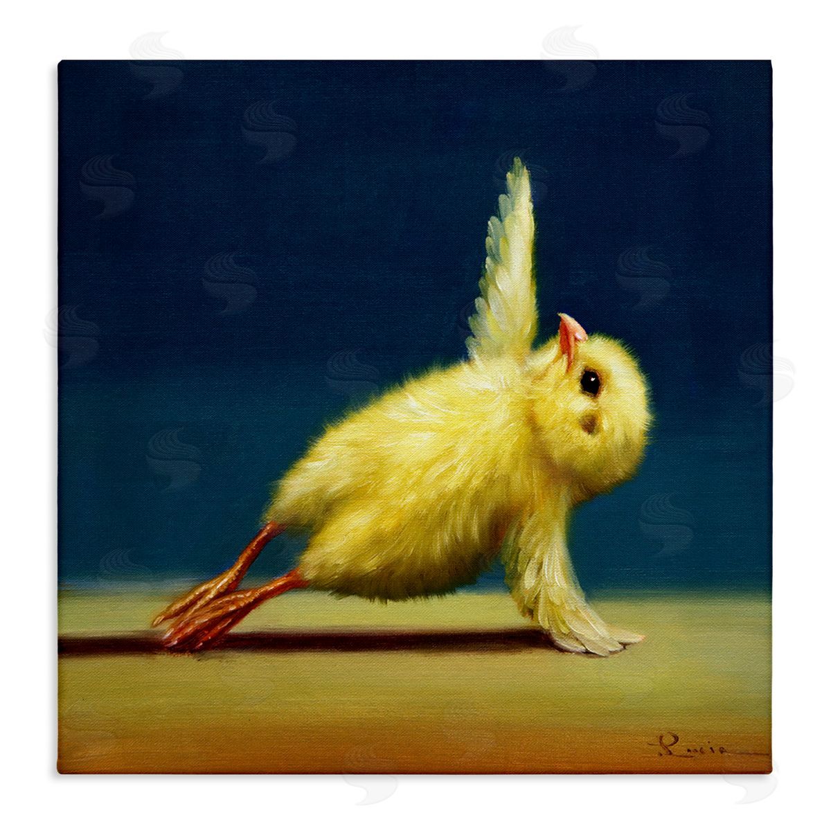 Yellow Chick Stretching Yoga Canvas Wall Art, Home Decor by Lucia Heffernan