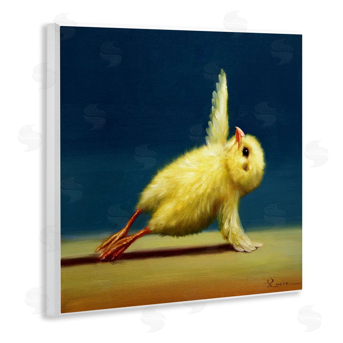 Yellow Chick Stretching Yoga Wood Plaque Wall Art, Home Decor by Lucia Heffernan
