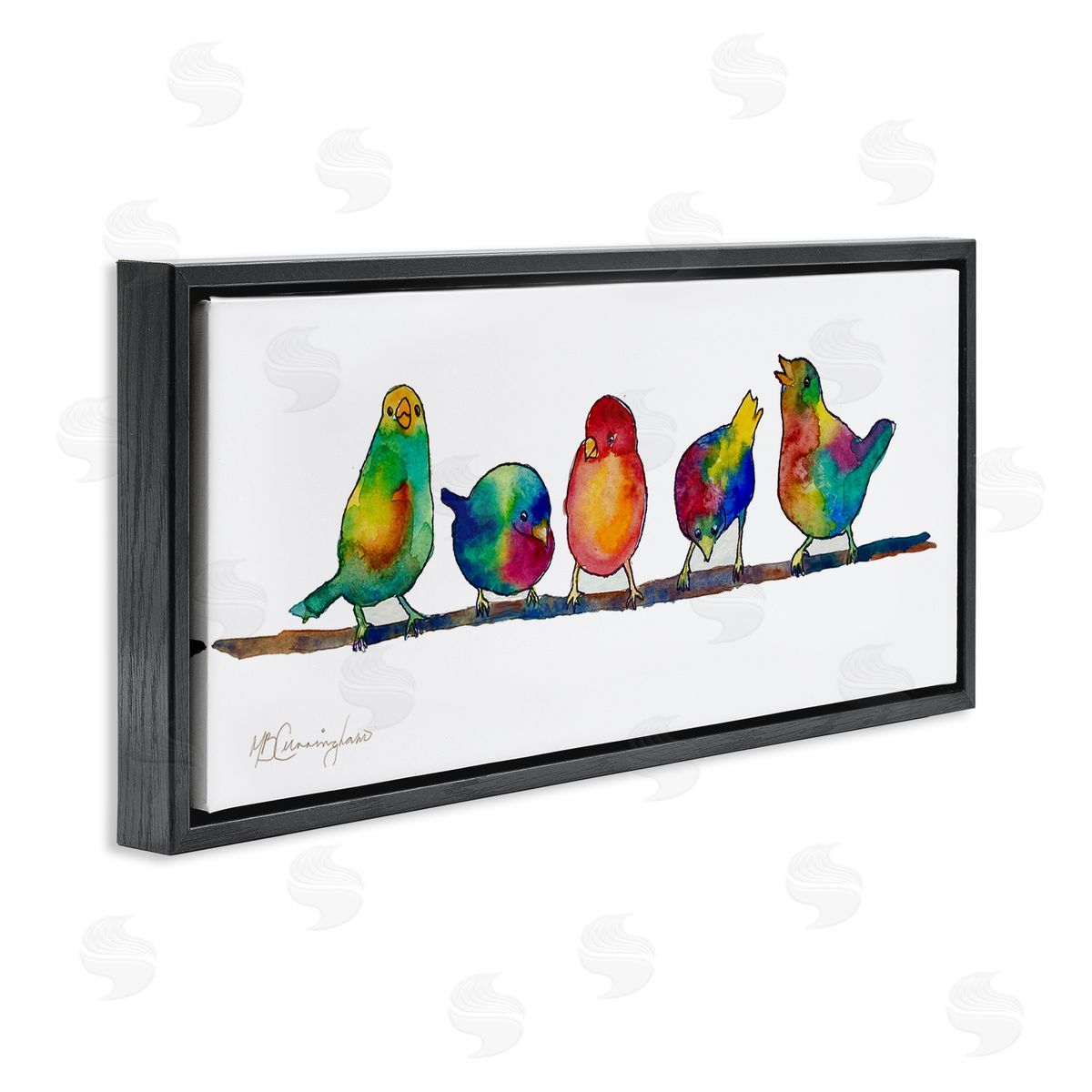MB Cunningham Groovy Tie Dye Parakeet Birds Standing Branch 