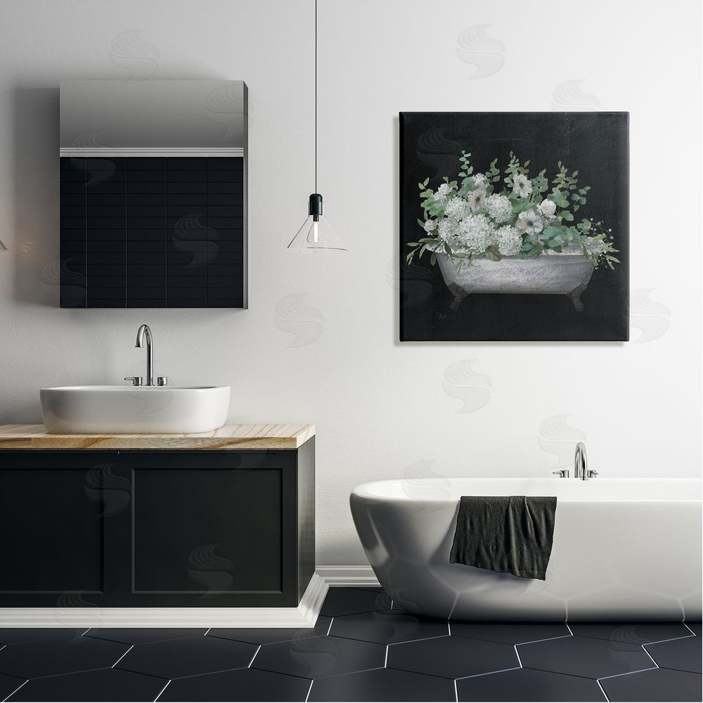 Nan Vintage Clawed Bathtub Botanical White Flower Bouquet  Canvas Wall Art in Room