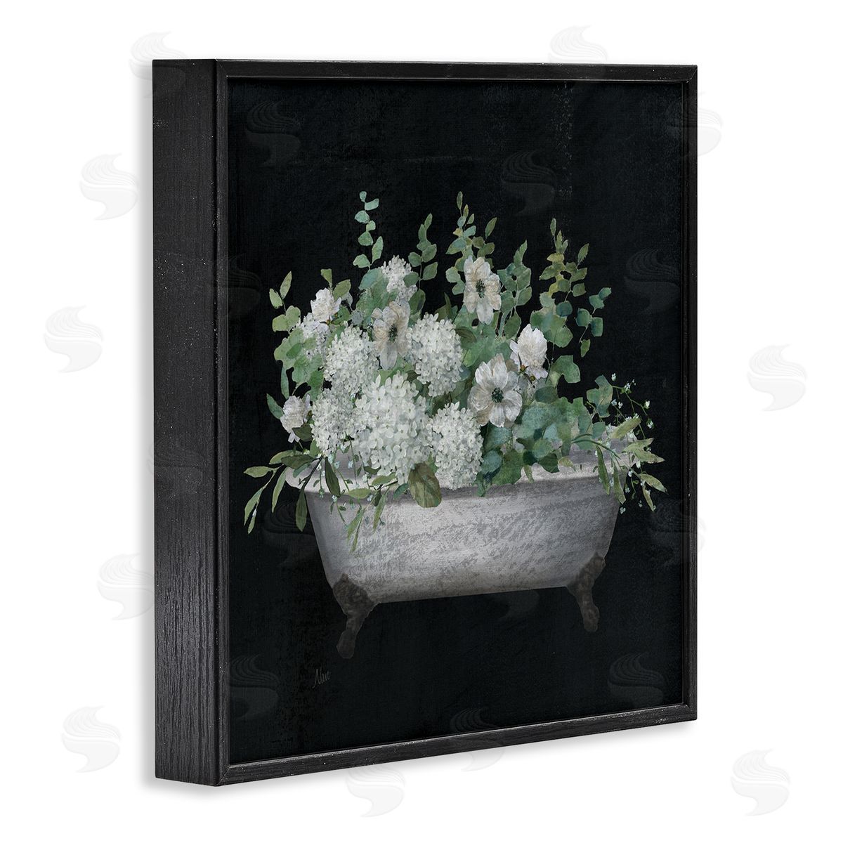Nan Vintage Clawed Bathtub Botanical White Flower Bouquet  Black Framed Glicee Wall Art Print