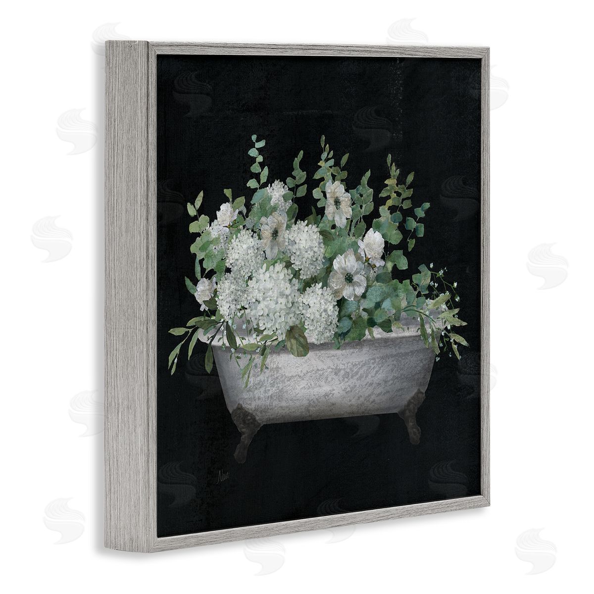 Nan Vintage Clawed Bathtub Botanical White Flower Bouquet  Gray Framed Glicee Wall Art Print