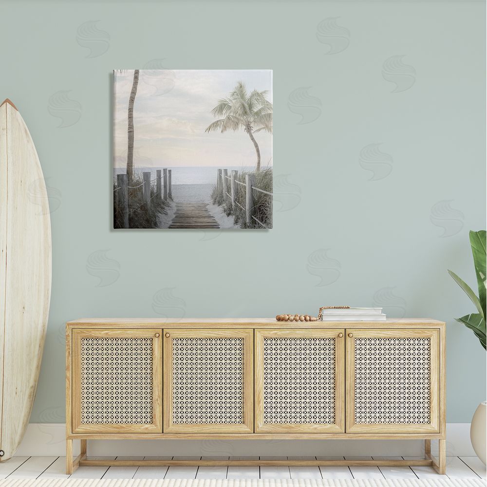 Mike Calascibetta Tropical Palm Tree Boardwalk Summer Beach Landscape  Canvas Wall Art in Room