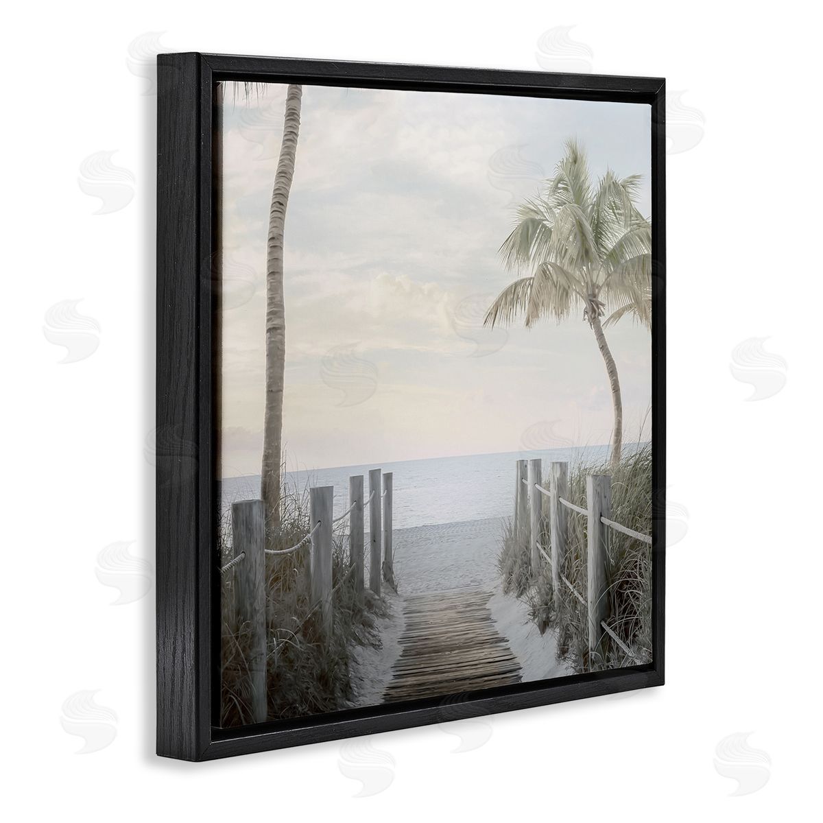 Mike Calascibetta Tropical Palm Tree Boardwalk Summer Beach Landscape  Black Floating Frame Canvas Wall Art Print