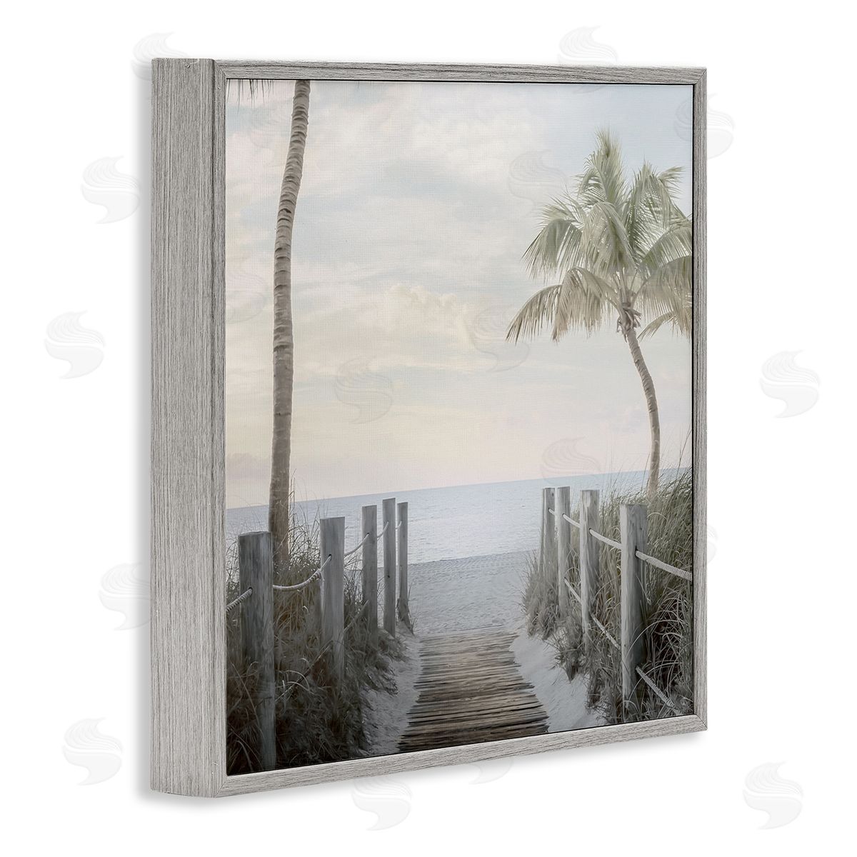 Mike Calascibetta Tropical Palm Tree Boardwalk Summer Beach Landscape  Gray Framed Glicee Wall Art Print