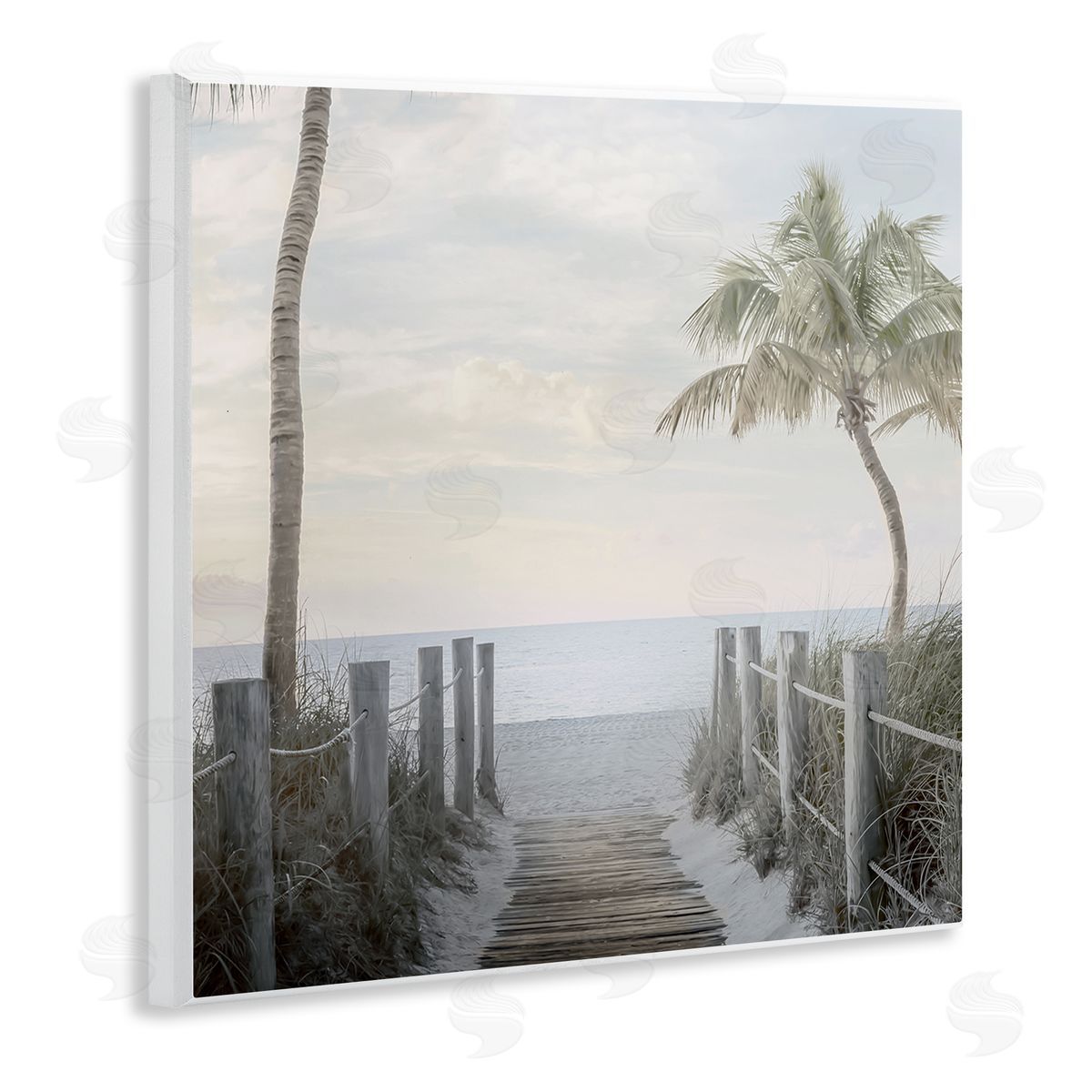 Mike Calascibetta Tropical Palm Tree Boardwalk Summer Beach Landscape  Wooden Wall Plaque Art Print