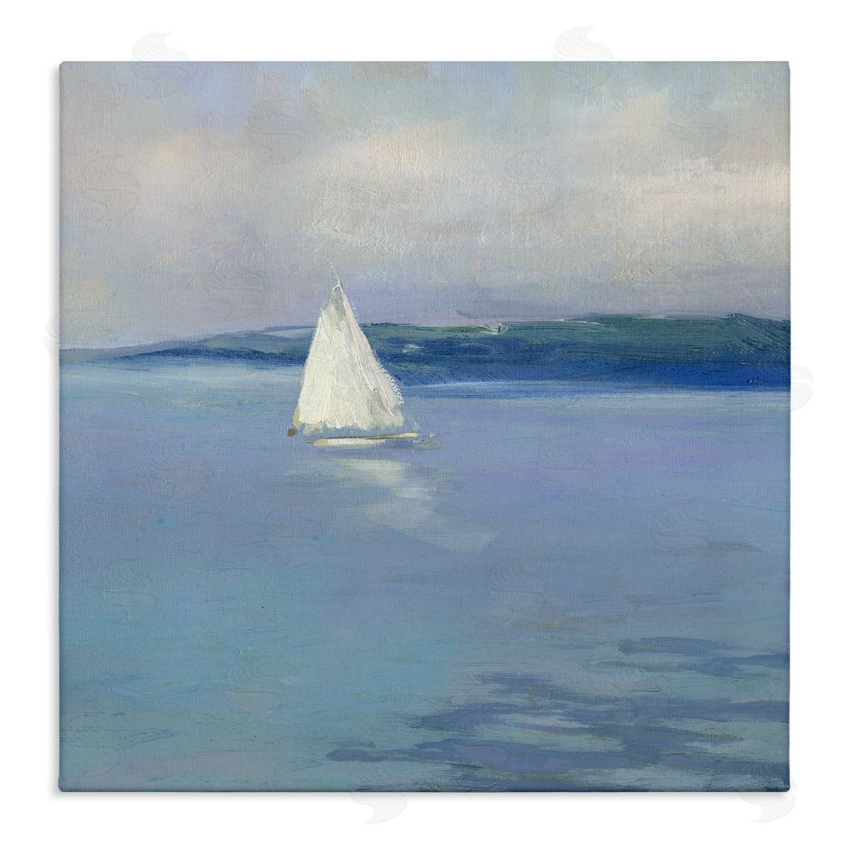 Sally Swatland Serene Sailboat Floating Water Ocean Landscape Painting  Stretched Canvas Wall Art Print