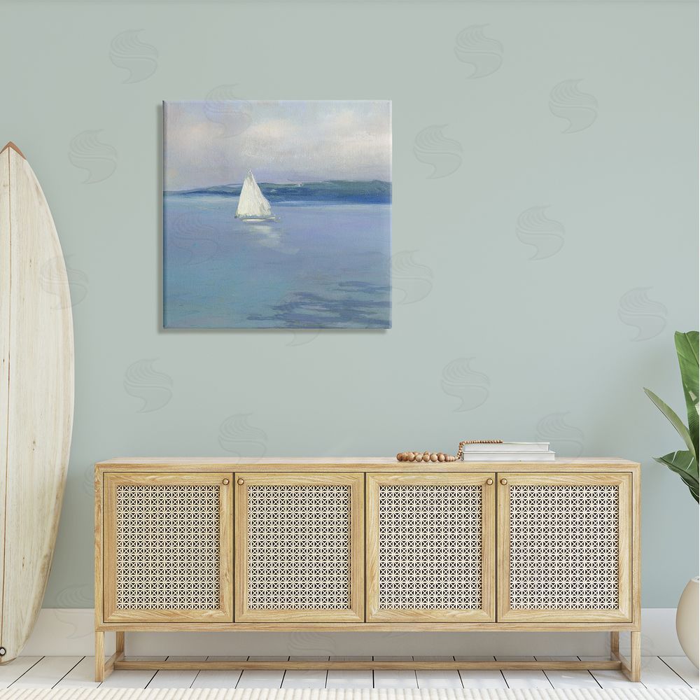 Sally Swatland Serene Sailboat Floating Water Ocean Landscape Painting  Canvas Wall Art in Room