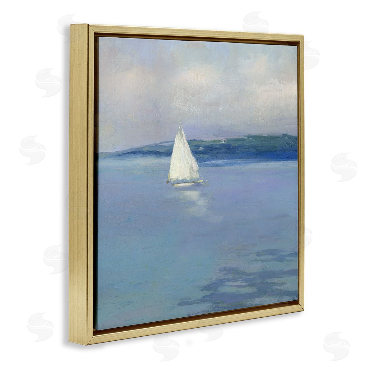 Sally Swatland Serene Sailboat Floating Water Ocean Landscape Painting  Gold Floating Frame Canvas Wall Art Print