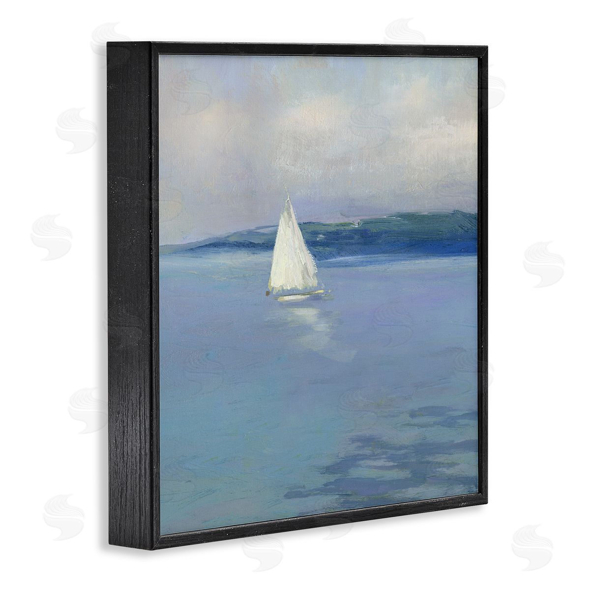Sally Swatland Serene Sailboat Floating Water Ocean Landscape Painting  Black Framed Glicee Wall Art Print