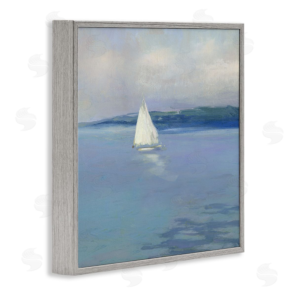 Sally Swatland Serene Sailboat Floating Water Ocean Landscape Painting  Gray Framed Glicee Wall Art Print