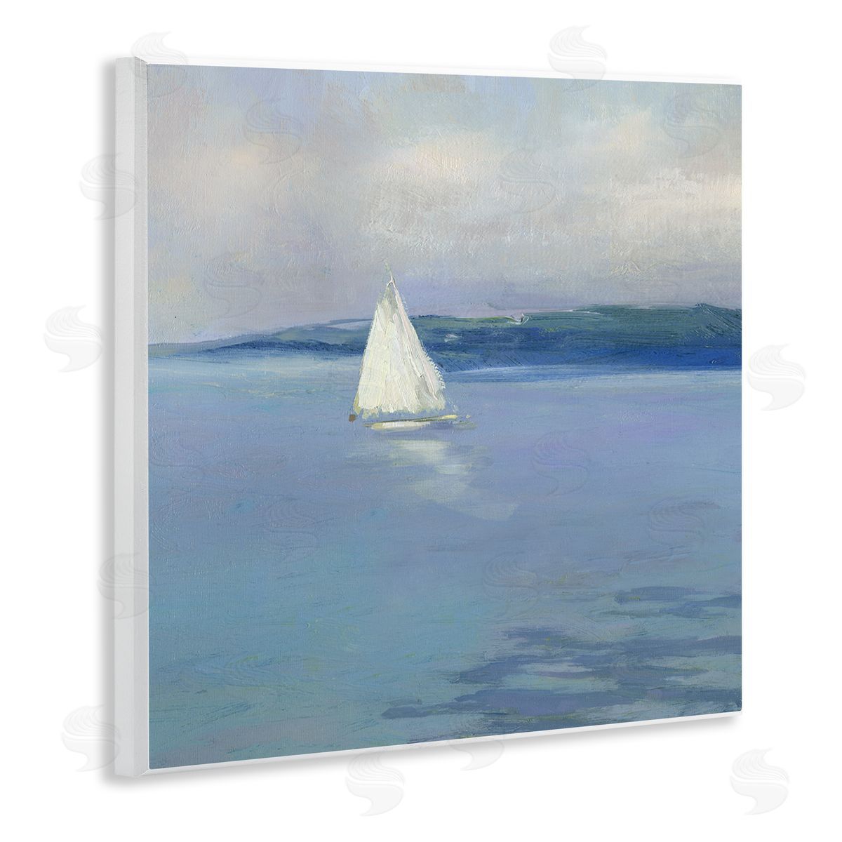 Sally Swatland Serene Sailboat Floating Water Ocean Landscape Painting  Wooden Wall Plaque Art Print