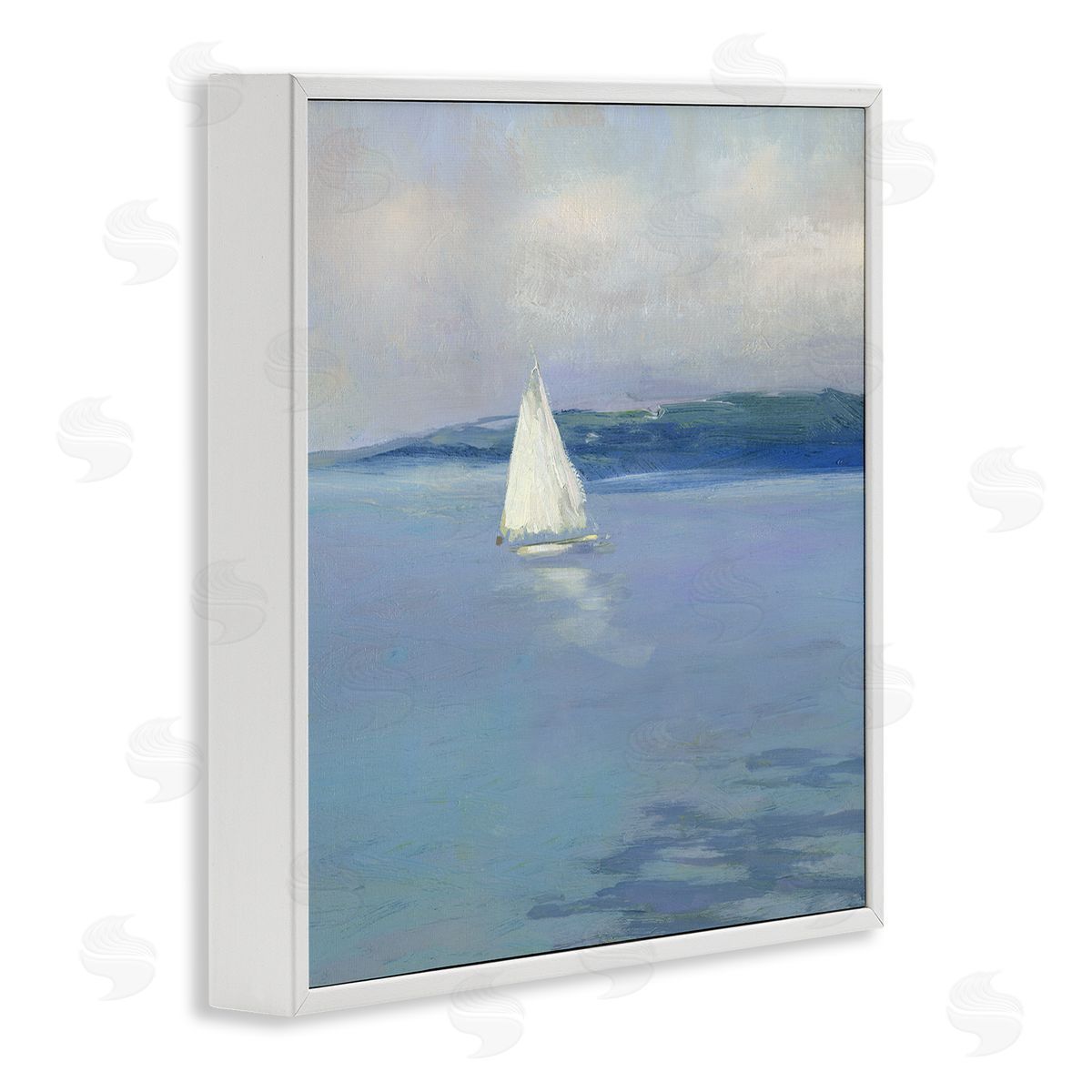 Sally Swatland Serene Sailboat Floating Water Ocean Landscape Painting  White Framed Glicee Wall Art Print