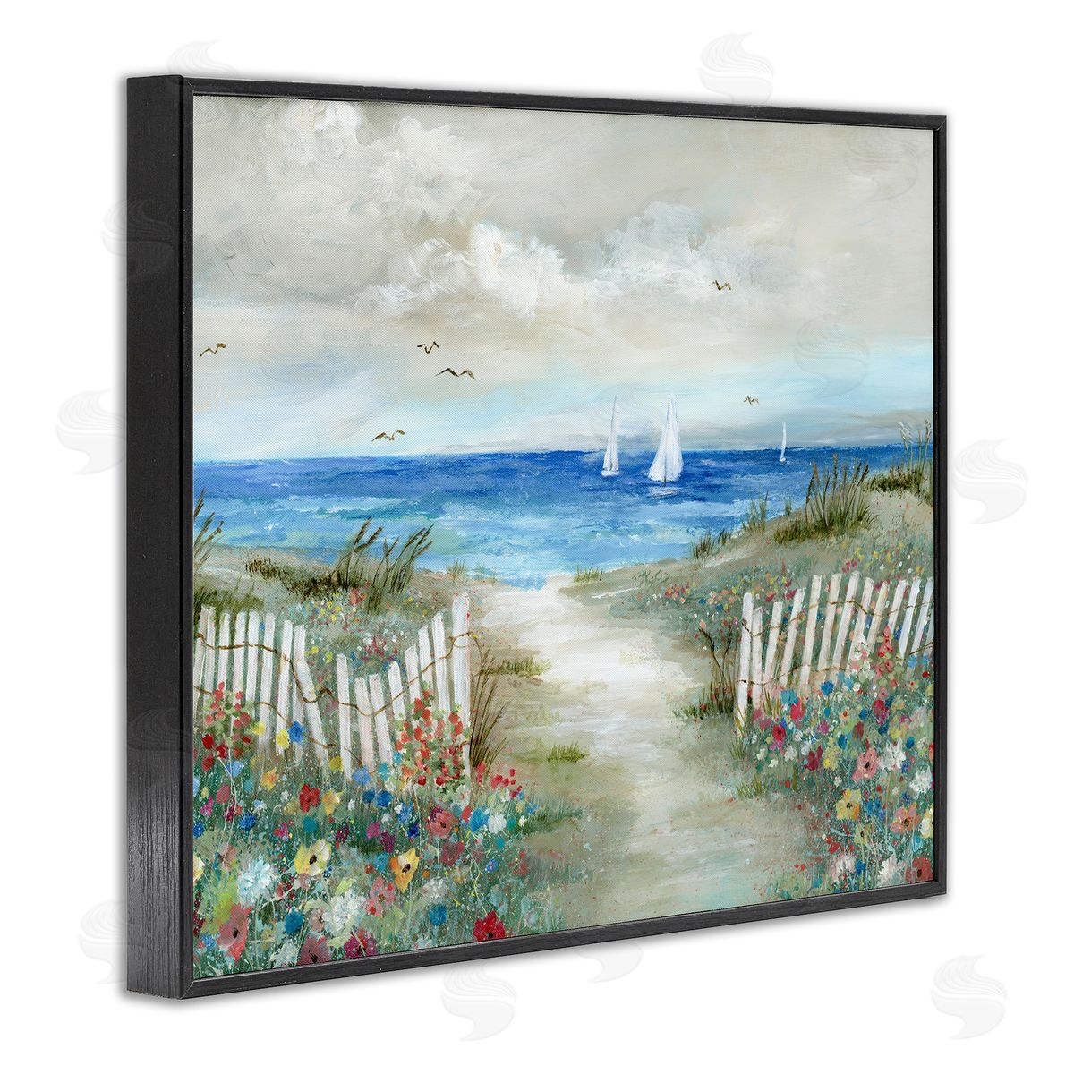 Gorgeous Traditional Beach Scene Black Frame Print Wall Art, Home Decor by Nan