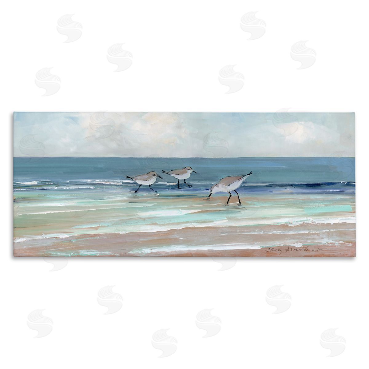 Panoramic Sandpipers on Shoreline Canvas Wall Art, Home Decor by Sally Swatland