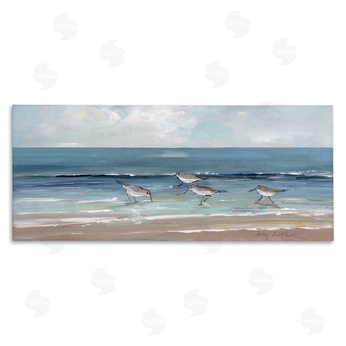 Sandpipers with Cloudy Sky Canvas Wall Art, Home Decor by Sally Swatland
