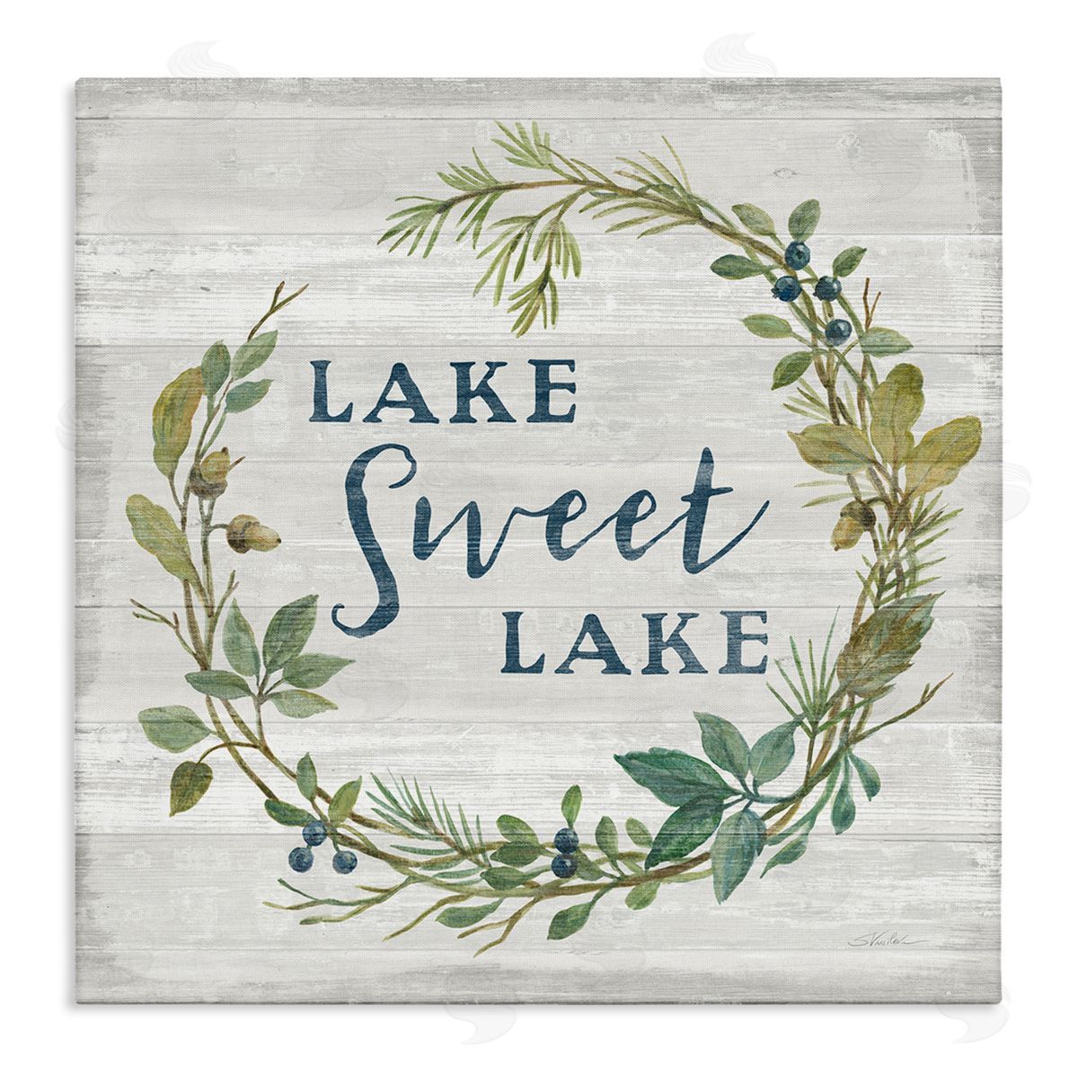 Silvia Vassileva Sweet Lake Quote Rustic Floral Botanical Frame Stretched Canvas Wall Art Print