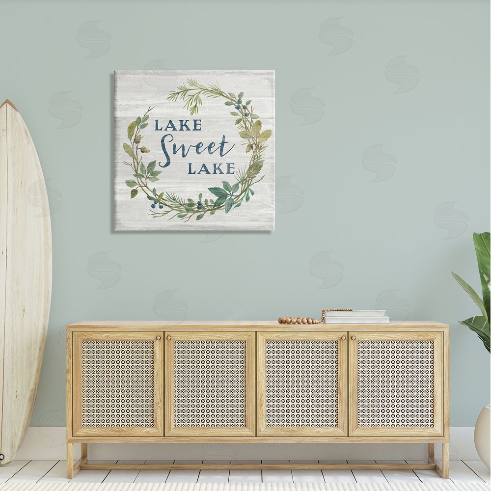 Silvia Vassileva Sweet Lake Quote Rustic Floral Botanical Frame Canvas Wall Art in Room