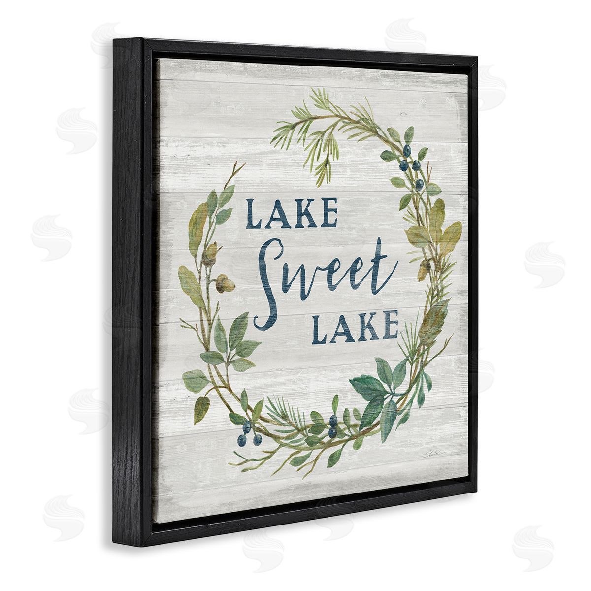 Silvia Vassileva Sweet Lake Quote Rustic Floral Botanical Frame Black Floating Frame Canvas Wall Art Print