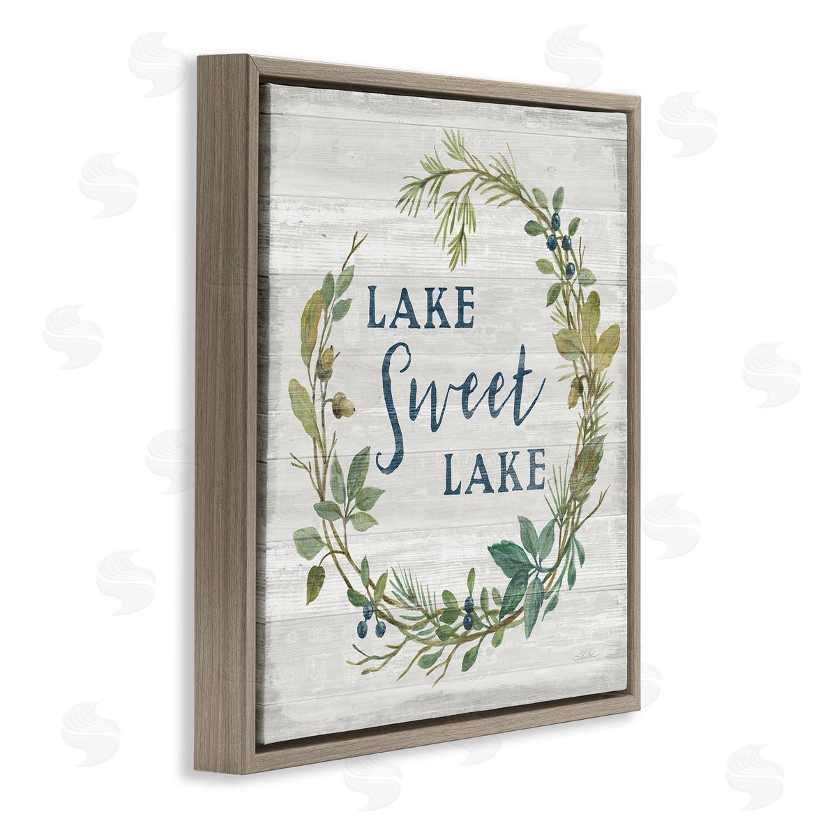 Silvia Vassileva Sweet Lake Quote Rustic Floral Botanical Frame Brown Floating Frame Canvas Wall Art Print