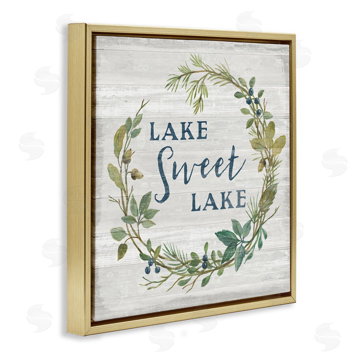 Silvia Vassileva Sweet Lake Quote Rustic Floral Botanical Frame Gold Floating Frame Canvas Wall Art Print